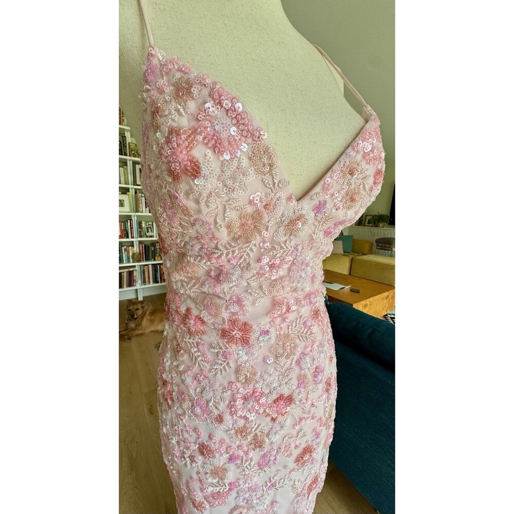 Faviana Prom Dress Rose Pink With Floral Beaded Appliqué | 11251 - Picture 6 of 14